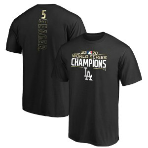 MLB Dodgers 5 Corey Seager Black 2020 World Series Champions T-Shirt