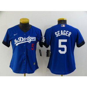 MLB Dodgers 5 Corey Seager Royal 2021 City Connect Cool Base Women Jersey