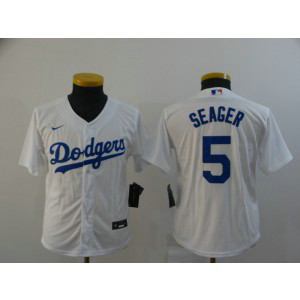 MLB Dodgers 5 Corey Seager White 2020 Nike Cool Base Youth Jersey