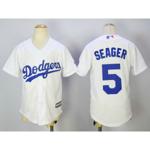 MLB Dodgers 5 Corey Seager White Cool Base Youth Jersey