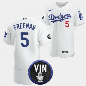 MLB Dodgers 5 Freddie Freeman 2022 White Vin Scully Patch Nike Flexbase Men Jersey