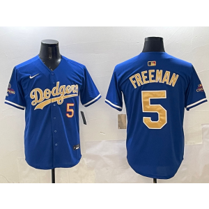 MLB Dodgers 5 Freddie Freeman 2025 Blue Gold Collection Nike Cool Base Men Jersey