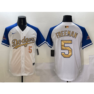 MLB Dodgers 5 Freddie Freeman 2025 White Gold Collection Nike Cool Base Men Jersey