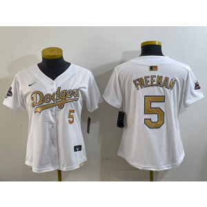 MLB Dodgers 5 Freddie Freeman 2025 White Gold Collection Nike Cool Base Youth Jersey