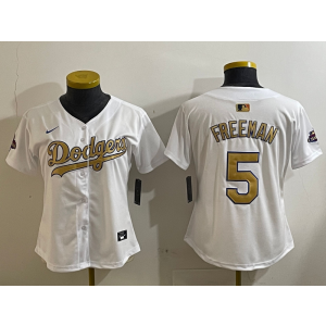 MLB Dodgers 5 Freddie Freeman 2025 White Gold Collection Nike Cool Base Youth Jersey