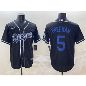 MLB Dodgers 5 Freddie Freeman Black Blue Nike Cool Base Men Jersey