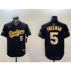 MLB Dodgers 5 Freddie Freeman Black Gold 2024 World Series Nike Cool Base Men Jersey