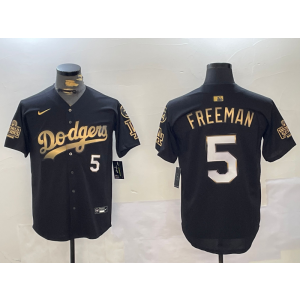 MLB Dodgers 5 Freddie Freeman Black Gold 2024 World Series Nike Cool Base Men Jersey