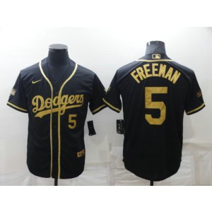 MLB Dodgers 5 Freddie Freeman Black Gold Cool Base Men Jersey