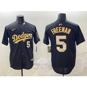 MLB Dodgers 5 Freddie Freeman Black Gold Nike Cool Base Men Jersey