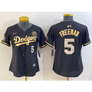 MLB Dodgers 5 Freddie Freeman Black Gold Nike Cool Base Youth Jersey