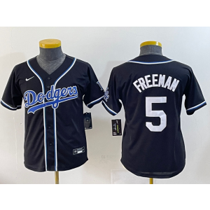 MLB Dodgers 5 Freddie Freeman Black Nike Cool Base Youth Jersey