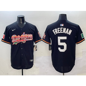 MLB Dodgers 5 Freddie Freeman Black Rainbow Nike Cool Base Men Jersey