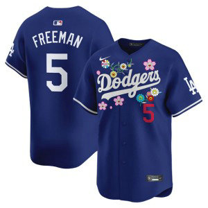 MLB Dodgers 5 Freddie Freeman Blue 2025 Takashi Murakami Nike Cool Base Men Jersey