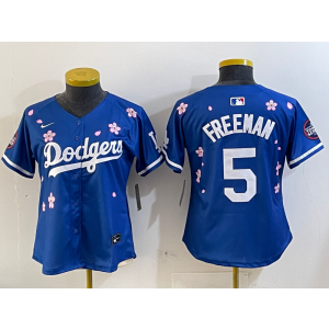 MLB Dodgers 5 Freddie Freeman Blue 2025 Tokyo Series Nike Cool Base Women Jersey