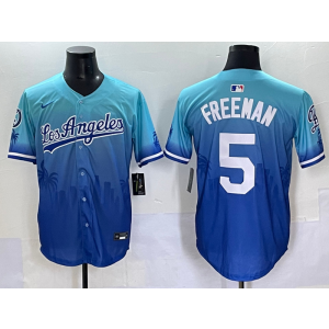 MLB Dodgers 5 Freddie Freeman Blue Drift Nike Cool Base Men Jersey
