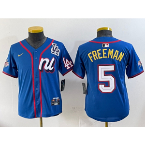 MLB Dodgers 5 Freddie Freeman Blue National League 2025 All Star Nike Cool Base Women Jersey 2