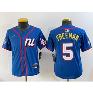 MLB Dodgers 5 Freddie Freeman Blue National League 2025 All Star Nike Cool Base Youth Jersey