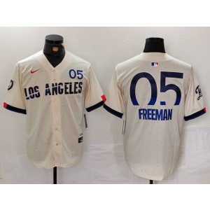 MLB Dodgers 5 Freddie Freeman Cream 2024 City Connect Nike Cool Base Men Jersey