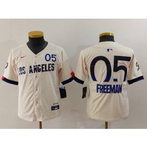 MLB Dodgers 5 Freddie Freeman Cream 2024 City Connect Nike Cool Base Youth Jersey