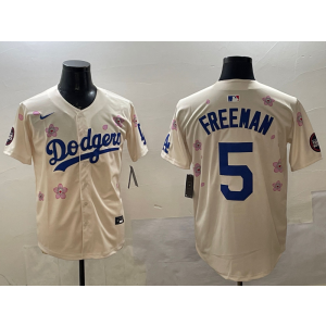 MLB Dodgers 5 Freddie Freeman Cream 2025 Tokyo Series Nike Cool Base Men Jersey