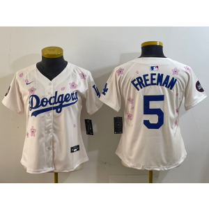 MLB Dodgers 5 Freddie Freeman Cream 2025 Tokyo Series Nike Cool Base Women Jersey