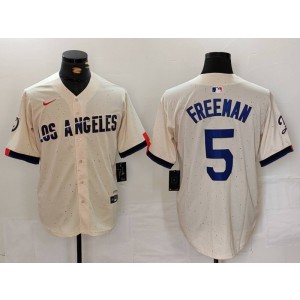 MLB Dodgers 5 Freddie Freeman Cream Nike Cool Base Men Jersey