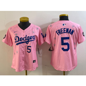 MLB Dodgers 5 Freddie Freeman Pink 2025 Tokyo Series Nike Cool Base Youth Jersey