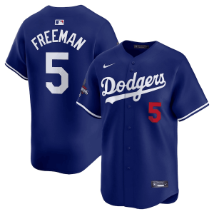 MLB Dodgers 5 Freddie Freeman Royal 2024 World Series Champions Nike Cool Base Men Jersey