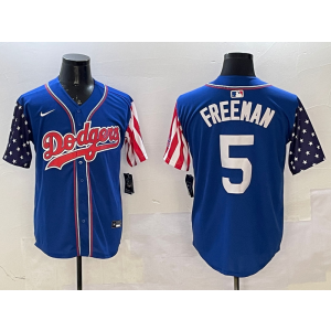 MLB Dodgers 5 Freddie Freeman USA Flag Blue Nike Cool Base Men Jersey