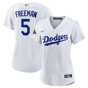 MLB Dodgers 5 Freddie Freeman White 2024 World Series Champions Women Jersey(Run Small)