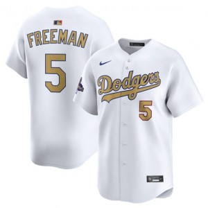 MLB Dodgers 5 Freddie Freeman White 2025 Gold Collection Nike Cool Base Men Jersey