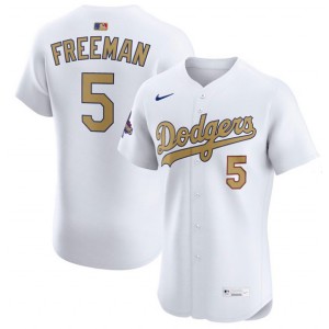 MLB Dodgers 5 Freddie Freeman White 2025 Gold Collection Nike Flexbase Men Jersey
