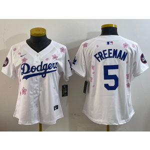 MLB Dodgers 5 Freddie Freeman White 2025 Tokyo Series Nike Cool Base Women Jersey