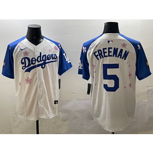 MLB Dodgers 5 Freddie Freeman White Blue 2025 Tokyo Series Nike Cool Base Men Jersey