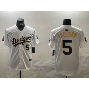 MLB Dodgers 5 Freddie Freeman White Gold 2024 World Series Nike Cool Base Men Jersey