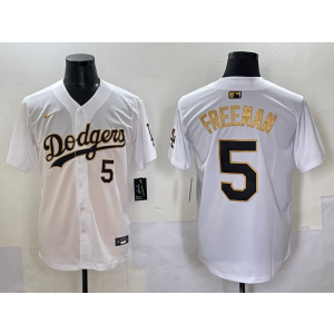 MLB Dodgers 5 Freddie Freeman White Gold Nike Cool Base Men Jersey