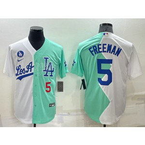 MLB Dodgers 5 Freddie Freeman White Green Nike Cool Base Split Men Jersey