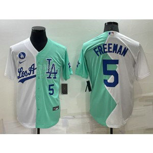 MLB Dodgers 5 Freddie Freeman White Green Split Nike Cool Base Men Jersey