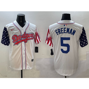 MLB Dodgers 5 Freddie Freeman White USA Flag Nike Cool Base Men Jersey