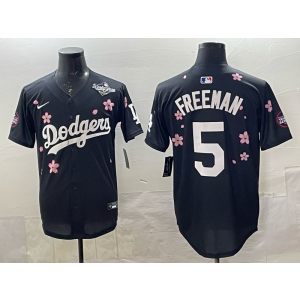 MLB Dodgers 5 Freeman Black 2025 World Series Nike Cool Base Men Jersey