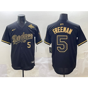 MLB Dodgers 5 Freeman Black Gold 2025 World Series Champion Nike Cool Base Men Jersey