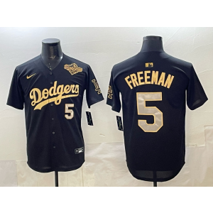MLB Dodgers 5 Freeman Black Gold 2025 World Series Nike Cool Base Men Jersey
