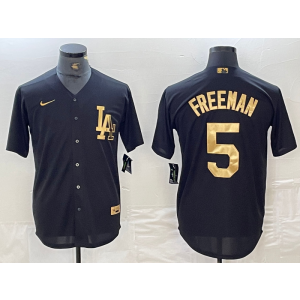 MLB Dodgers 5 Freeman Black Gold Nike Cool Base Men Jersey