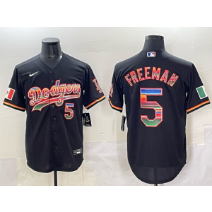 MLB Dodgers 5 Freeman Black Rainbow Nike Cool Base Men Jersey