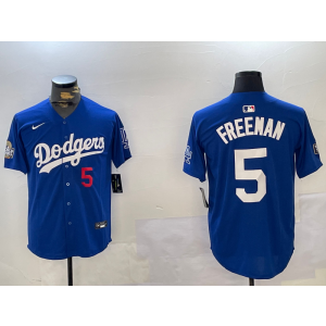 MLB Dodgers 5 Freeman Blue 2024 World Series Nike Cool Base Men Jersey