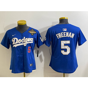 MLB Dodgers 5 Freeman Blue 2025 World Series Champion Nike Cool Base Youth Jersey
