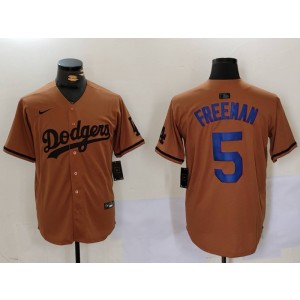 MLB Dodgers 5 Freeman Brown Nike Cool Base Men Jersey