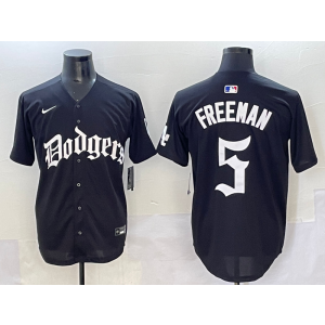 MLB Dodgers 5 Freeman New Black Nike Cool Base Men Jersey