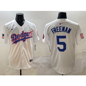 MLB Dodgers 5 Freeman White USA Flag Nike Cool Base Men Jersey